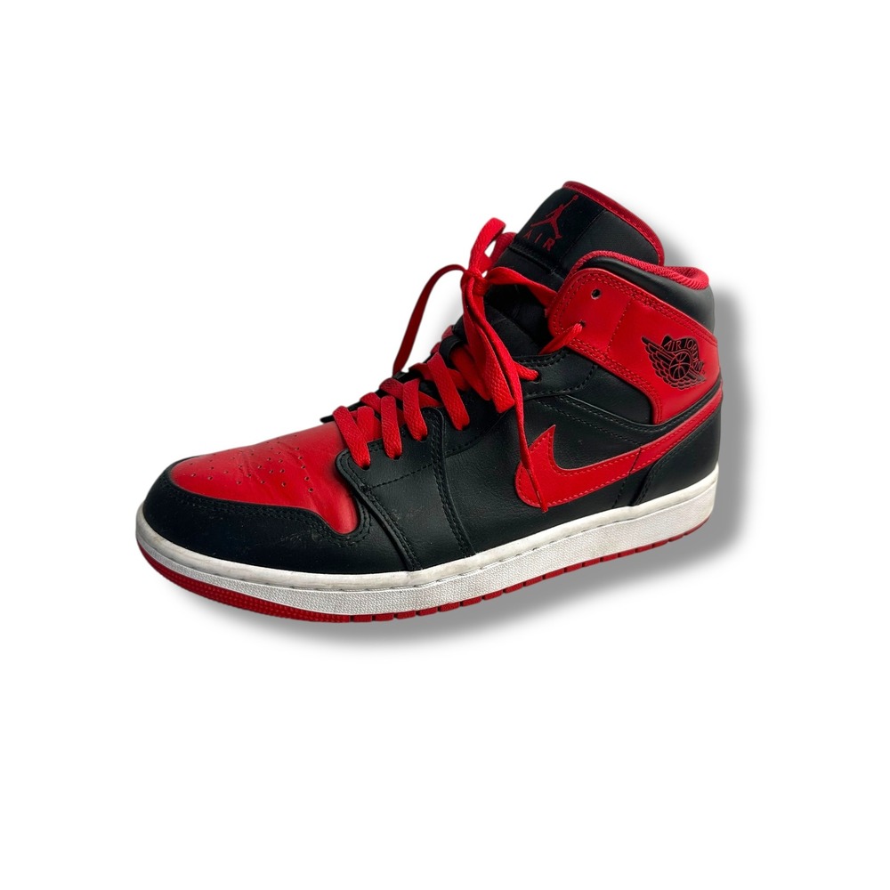 Nike‎ Air Jordan 1 Mid Bred Black Red Basketball Sneakers Men's Size 10 - Picture 2 of 9